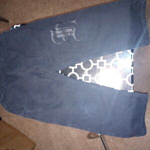 Kids Casual Black Pants With Logo Adjustable Waist 7/8